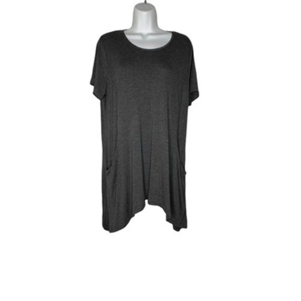 RDI Nordstrom Rack Womens T-Shirt Gray Short Sleeve Scoop Neck Asymmetric 1X New